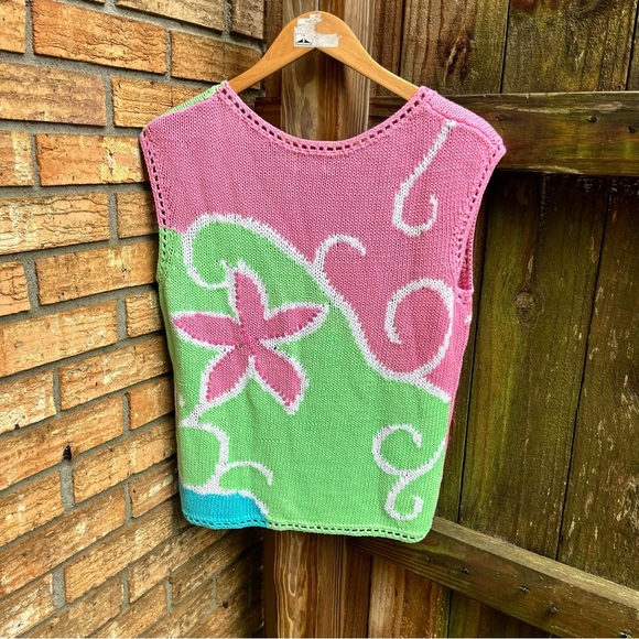 Sigrid Olsen Sport Pink and Green Knit Top w/ Sequins - Picture 3 of 4
